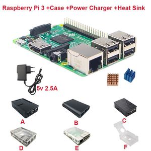 Freeshipping Raspberry Pi 3 Board + 5V 2.5A Power Supply + Case + Heat Sink For Raspberry Pi 3 Model B PI 3 WiFi & Bluetooth