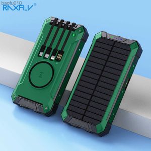 Raxfly 20000mAh Banque d'énergie solaire avec éclairage LED Charge à quatre fils pour iPhone 14 13 12 Android Universal Wireless Powerbank L230619