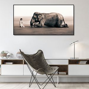 Reader Little boy and listener Elephant Posters and Prints Wall Art Canvas Painting Zen Pictures for Living Room Decor No Frame