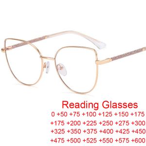 Reading Glasses Fashion Metal Big Frame Cat Eye Anti Blue Light Glasses Women High Quality Reading Glasses Men Computer Eyeglasses Presbyopia 2 230809
