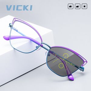 Reading Glasses VICKI Fashion Butterfly Women Pochromic Progressive Multi-focus Reading Glasses Anti Blue Hyperopia Prescription Eye Glasses 230809