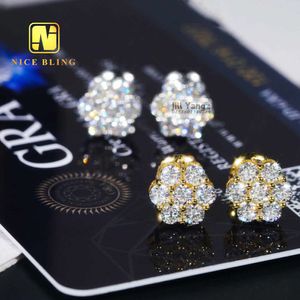 Pendientes de tuerca con forma de flor en racimo, Vvs Moissanite Gra, joyería de Hip Hop con rosca trasera, Plata de Ley 925, venta al por mayor