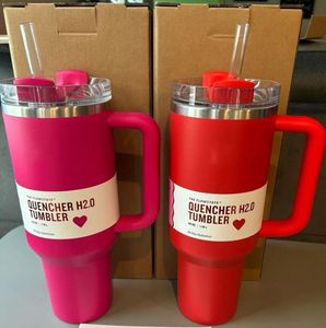 Ready To Ship Quencher 40oz Quencher Tumblers Cosmo Pink Parade Flamingo Target Red Stainless Steel Valentines Day Gift Cups with Silicone handle Lid Straw Car mugs