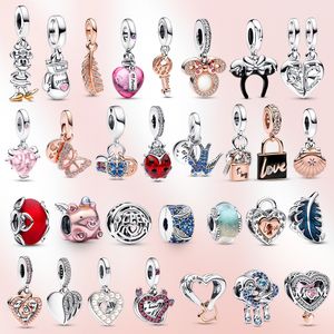 Real 925 Sterling Silver Charm Mouse Pendant Heart Mother Bead Love Lock Fit Pandora Original Bracelet for Women Jewelry Gift