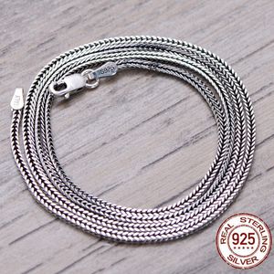 VRAI 925 Sterling Sterling Cold Cold Stretiter Chaînes Chauders Collier long pour femme Hommes Pure Weave Collier Bijoux masculins 16-32 pouces Q0531