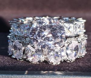 Plata de Ley 925 auténtica conjunto de anillos de boda de corte princesa ovalado para mujer, banda de compromiso, joyería de eternidad, circonita R49752166407
