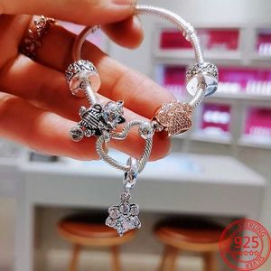 Plata de Ley 925 auténtica colgante brillante con forma de pata de mascota, cuentas de abalorios de hueso de perro y gato compatibles con pulsera Pandora Original, joyería para mujer