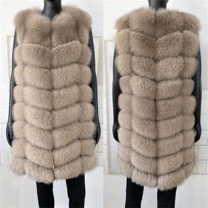 Véritable manteau de fourrure femmes hiver haute qualité mode naturel fourrure gilet classique luxe vraie fourrure longue veste soutien en gros 211122