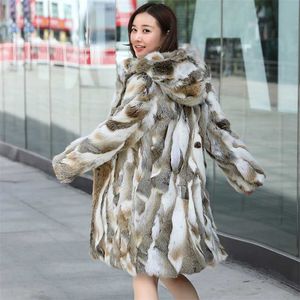 Véritable manteau de fourrure de lapin naturel véritable avec capuche veste de mode pour femme outwear personnalisé toute taille gratuit 211220