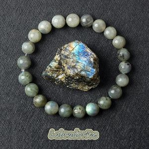 Real Grey Labradorite Bead Bracelet Men Women Fashion Fashion Natural Stone Flash avec des bijoux en cristal d'origine 240417