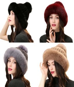 Chapeaux de noël en vraie fourrure de vison, casquette chaude d'hiver à bord en vraie fourrure de renard pour femmes, 9 couleurs, 5620908