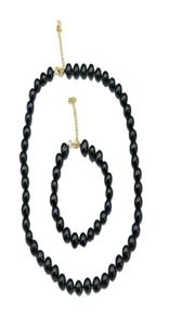 Real Natural Pavo Real azul negro collar de perlas redondas conjuntos de pulsera regalo Simple para señora Girls8713880