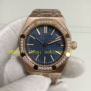 Real Photo Automatic Watches for Men 41mm Blue Calan 15400or Diamond Centor Rose Gold Everose Transparent Back Mens Mécanique Sport montre des bracelets