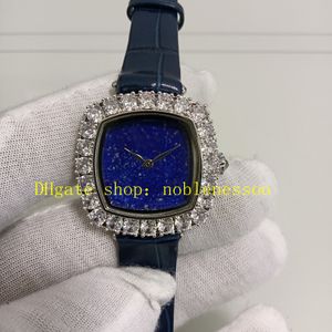 Photo Real Women Diamond Watches Ladies 30 mm Dial azul Du Diamant 13a386 Pulsera de cuero de acero inoxidable Movimiento de cuarzo Vestido casual de mujeres