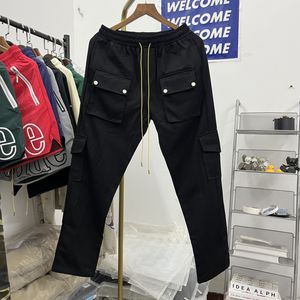 Fotos reales pantalones Cargo de camuflaje negro para hombre y mujer, pantalones informales lavados Vintage con bolsillo y cordón