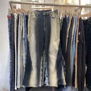 Real Pics Patchwork Baggy Jeans Pantalons pour Hommes Straight Ripped Casual Cargos Oversized Denim Pantalons