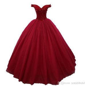 Image réelle robe rouge Quinceanera pas cher 2019 col en V perlé Corset doux 16 robes tenue de soirée robe De 15 Anos Pageant 220f