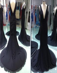 Fotos reales de color negro Chicas sudafricanas Mermaid Vestido de noche Sexy Vneck Chiffon Dubai Long Formal Fiest Tamaño 8 10 128945090