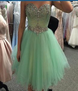 Real Pos Mint Green Short Prom Homecoming Dresses 2019 Beads Crystal Sweetheart Mini Tulle Gown7952139