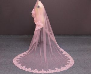 Real Pos Pink Long Wedding Veil sans peigne 3 mètres Cathédrale One Lay Bridal Veil Accessoires de mariage NV71366753661