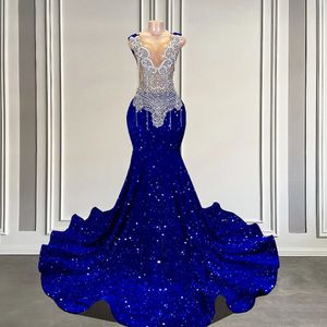 Échantillon réel femmes robes de bal formelles maille transparente luxe argent diamant brillant bleu Royal noir filles longues robes 2024 240304