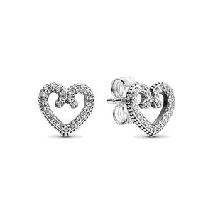 Véritable argent sterling coeur tourbillon boucles d'oreilles pour Pandora CZ diamant bijoux de mariage pour les femmes amour coeurs petite amie concepteur de cadeaux boucle d'oreille avec boîte d'origine