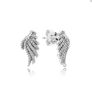Real Sterling Silver Wing Stud Pendientes para Pandora Crystal diamond Party Jewelry designer Earring Set For Women Luxury earring con Original Box Factory al por mayor