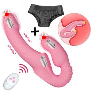 Realistischer Dildo-Vibrator, trägerlos, Strapon, weiblich, doppelt vibrierend, für lesbische Paare, Erotik-Shop