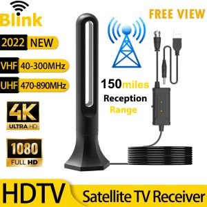 Récepteurs Antenne portable Mini Digital HDTV avec amplificateur Indoor 4K HD Free Channels à longue portée Satellite TV Receiver DVBT2 ATSC Booster