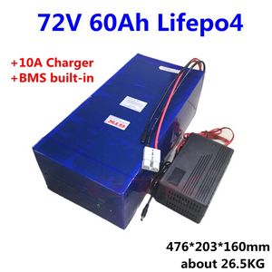 Batterie au lithium rechargeable lifepo4, 72V, 60ah, pour moto, scooter électrique 5000w, système solaire, chariot de golf EV, avec chargeur 10a
