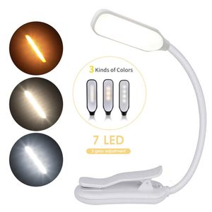 Lampe de lecture rechargeable à 7 LED avec lumière du jour blanche chaude et froide à 3 niveaux, lampe de lecture de nuit flexible à clip facile dans le lit