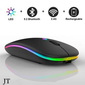 Souris Bluetooth sans fil rechargeables avec récepteur 2,4 g 7 couleurs rétroéclairage silencieux souris silencieuse USB Mouse de jeu optique pour ordinateur ordinateur portable PC Game JT