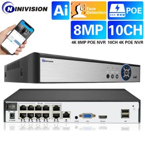 Enregistreur 4K 10ch CCTV Face Networking IP Recordier vidéo Interphone Audio pour Home Xmeye Mini Poe NVR Audio Security Protection 10 canaux