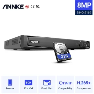 Enregistreur Annke 8CH 8MP POE NVR Network Video Recorder NVR pour PoE IP Camera P2P Cloud Fonction Plug and Play