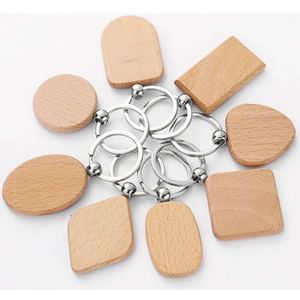 Rectangle Vierge Key Chain en bois Rond DIY Pendant Pendant en bois porte-clés de travoux de trousseau pour anniversaire de Noël de Noël FY5473 SS1207 Anneau de chaîne