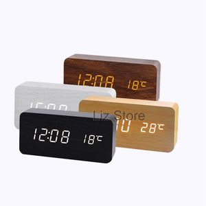 Rectángulo Digital Electronic LED Alarma sonidos de madera Relojes de control Triángulo Alarma de temperatura del dormitorio en casa TH0913 S