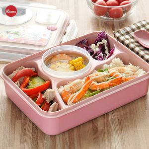 Rectángulo Tazón de sopa escolar para niños Sub-rejilla Cajas de almuerzo de plástico Compartimento para microondas Alimentos Almacenamiento de frutas Contenedores de alimentos Caja Bento C18112301