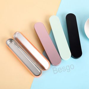 Rectangle Metal Pen Box Student Pencil Cases Solid Color Gel Pens Boxes Multifunction Storage Case School Stationery Supplies BH5575 TYJ