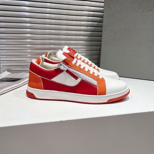 Sangle de fermeture à glissière en cuir patchwork rouge et blanc chaussures pour hommes de rue à fond plat designer luxueux nouvelles chaussures de skateboard de sport décontractées chaussures respirantes 39-47 + boîte