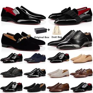 Zapatos de fondo rojos Casual Zapatos casuales para hombre Diseñador de lujo Mocasines con fondos rojos Zapatos de vestir Clásico Gamuza negra Remaches de charol Brillo Mocasines Hombres f