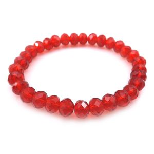 Bracelet en perles de cristal à facettes de couleur rouge 8mm pour les femmes Style simple bracelets extensibles 20pcs / lot en gros