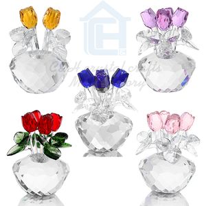 Rose en cristal rouge pour les cadeaux de la Saint-Valentin Bouquet de fleurs Figurines Rêves Ornement avec boîte-cadeau Décor de mariage à la maison