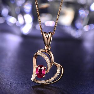 Collier pendentif coeur diamant rouge colliers chaînes en or rose pour femmes bijoux fantaisie volonté et sable