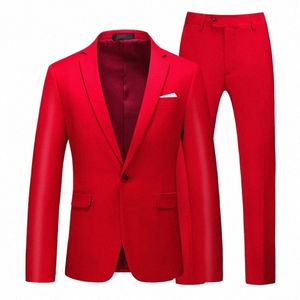 Traje formal rojo Conjuntos de 2 piezas para hombres Banquete de boda Dr Abrigo y pantalones Tamaño grande Terno Masculino Negro Blanco Traje azul Homme 189y #