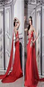 Rojo magnífico sirena vestidos de noche estilo indio apliques gasa traje de fiesta nupcial barrido largo vestidos de fiesta 3558804