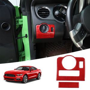 Garniture de décoration de panneau de commutateur de phare rouge en Fiber de carbone, 2 pièces, accessoires d'intérieur automobile pour Ford Mustang 2009 – 2013