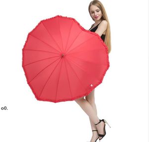 Forma de corazón rojo Paraguas Parasol romántico Paraguas de mango largo para accesorios de fotos de boda Paraguas Regalo del día de San Valentín LLA10816