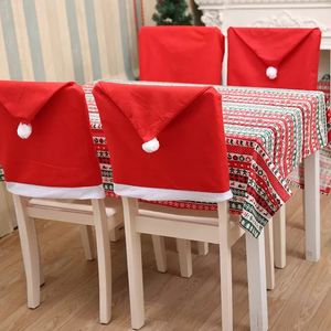 Fundas para sillas de Navidad rojas no tejidas, decoración de mesa para restaurante, Hotel y hogar, 50x60cm, funda para sillas con sombrero de Navidad, diseño de escena de fiesta