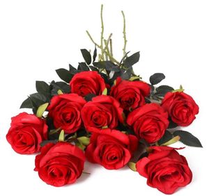 Roses rouges fleurs artificielles pour décoration de mariage décor de salle de maison accessoires Photo tissu de flanelle Arrangement Floral de fête