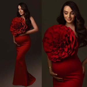 Vestido de maternidad con volantes rojos, vestido de fotografía para sesión de fotos, vestidos de Baby Shower para mujer embarazada